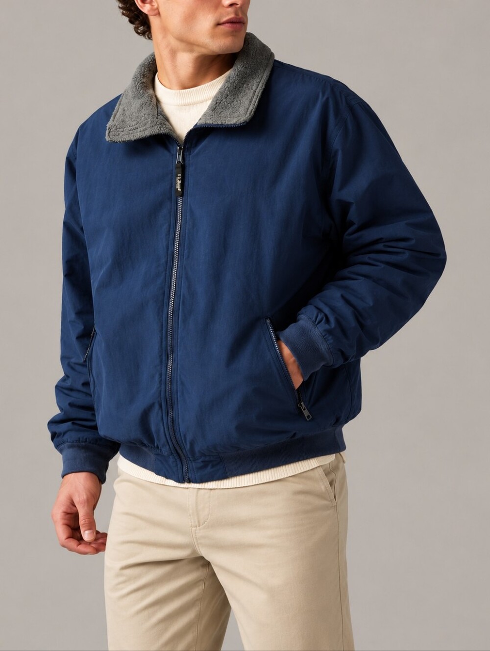 Vintage L.L. Bean Blue Warm Up Fleece Lined Bomber Jacket Mens Size XL Tall
